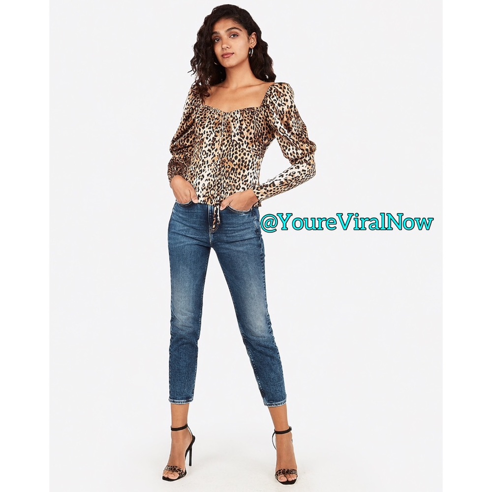 Satin Leopard Juliet Sleeve Top